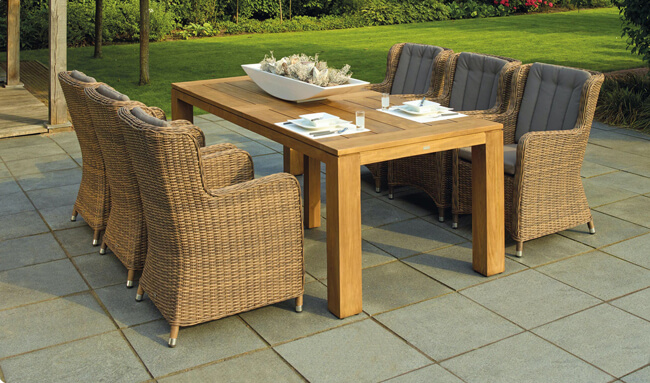 patio furniture set on cleaned garden patio.